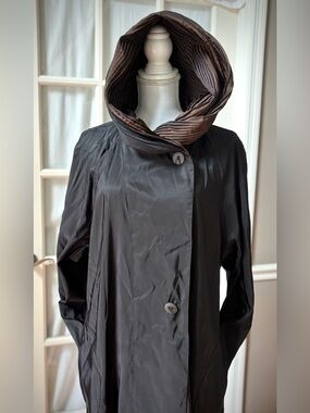 NWT Mycra Pac NOW Reversible Travel Coat Hooded Black Bronze M/L Made USA